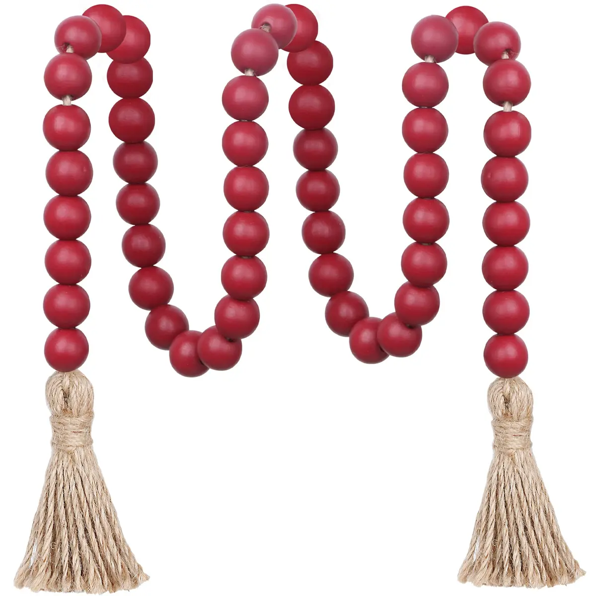 Meplait Wood Bead Garland with Tassels 39in (99cm) Burgundy | Farmhouse & Boho Decor - main product image