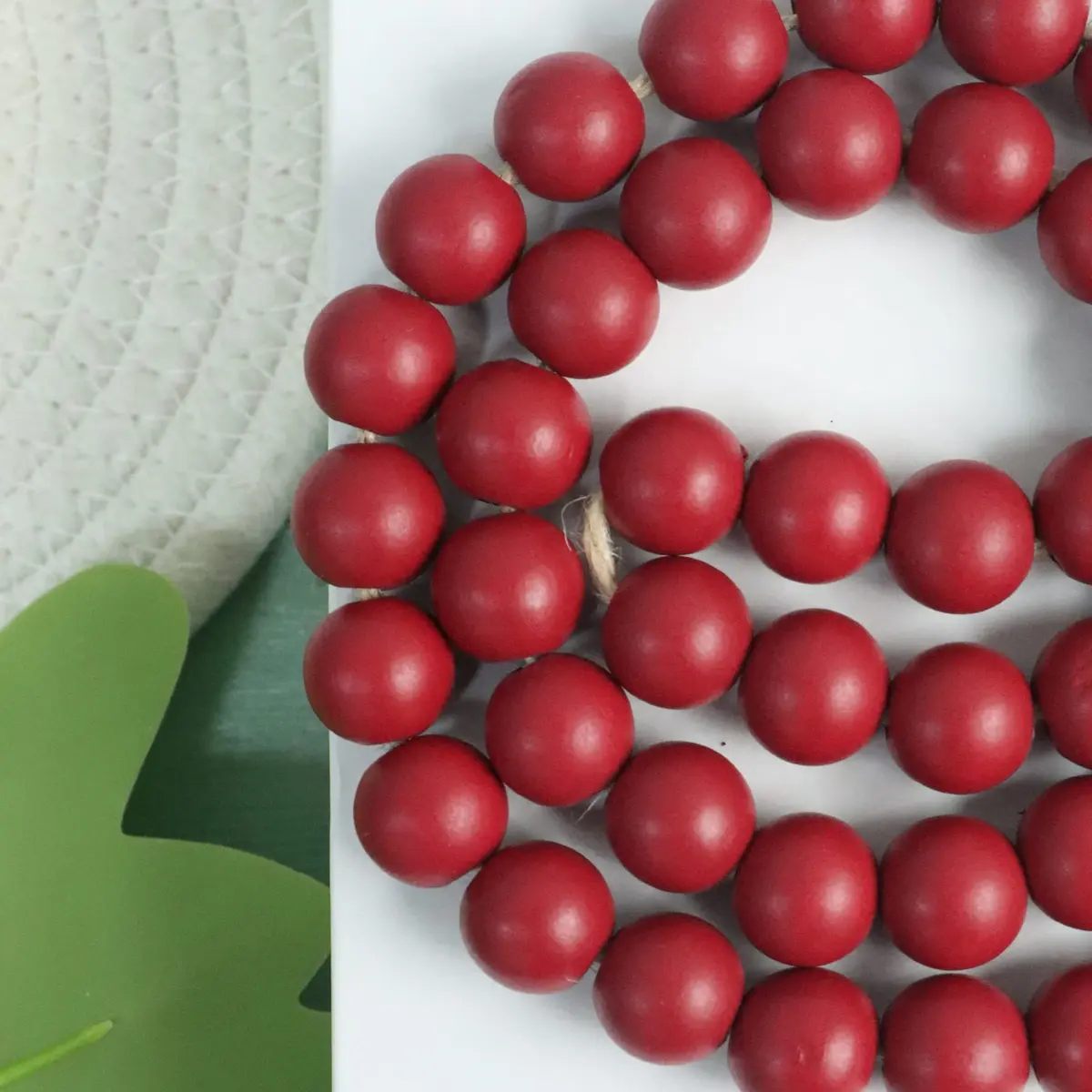 Meplait Wood Bead Garland with Tassels 39in (99cm) Burgundy | Farmhouse & Boho Decor - view 5