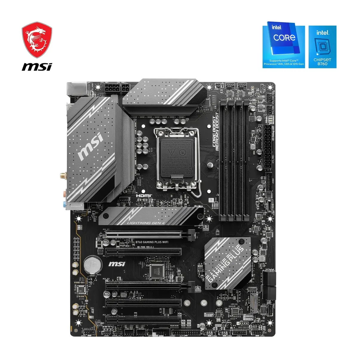 MSI B760 Gaming Plus WiFi Motherboard Intel B760 LGA 1700 ATX | DDR5 6800+MHz/OC, PCIe 4.0 x16, Wi-Fi 6E - view 2