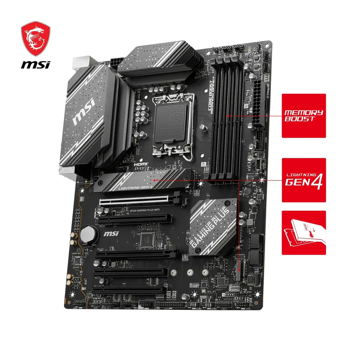 MSI B760 Gaming Plus WiFi Motherboard Intel B760 LGA 1700 ATX | DDR5 6800+MHz/OC, PCIe 4.0 x16, Wi-Fi 6E - view 3