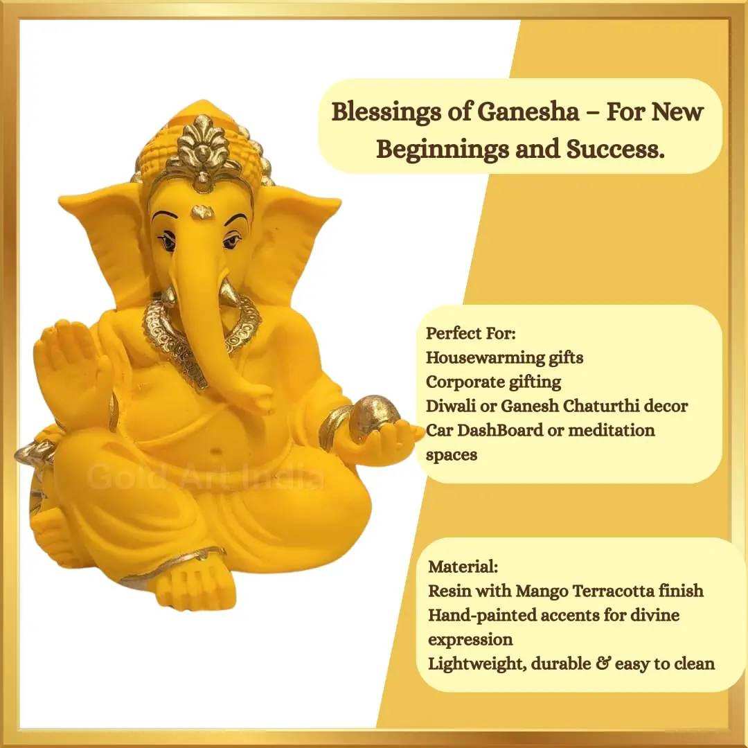 Gold Art India Terracotta Mango Gaddi Ganesha Figurine 8 cm (3.5 in) | Authentic Indian Home Decor Accent - view 5