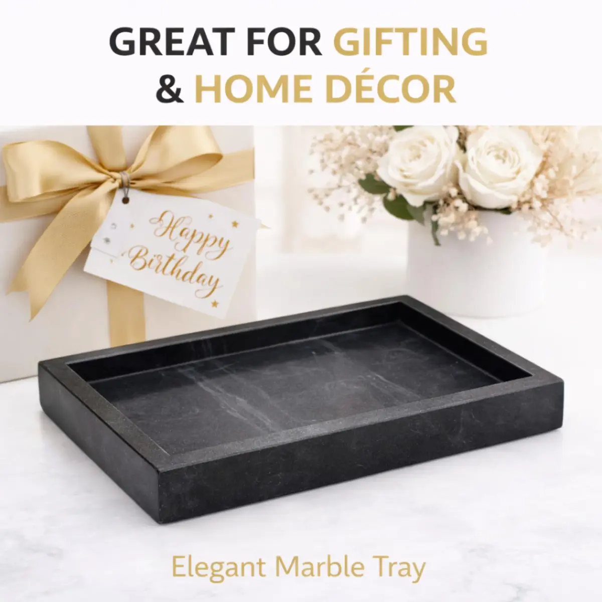 KC KULLICRAFT Natural Marble Tray Black 25cm (10") x 15cm (6") | Elegant Vanity Organizer for Indian Homes - view 7
