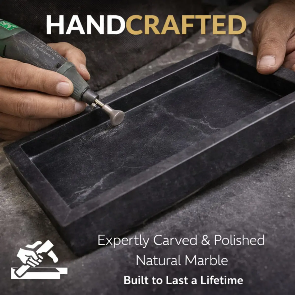 KC KULLICRAFT Natural Marble Tray Black 25cm (10") x 15cm (6") | Elegant Vanity Organizer for Indian Homes - view 8