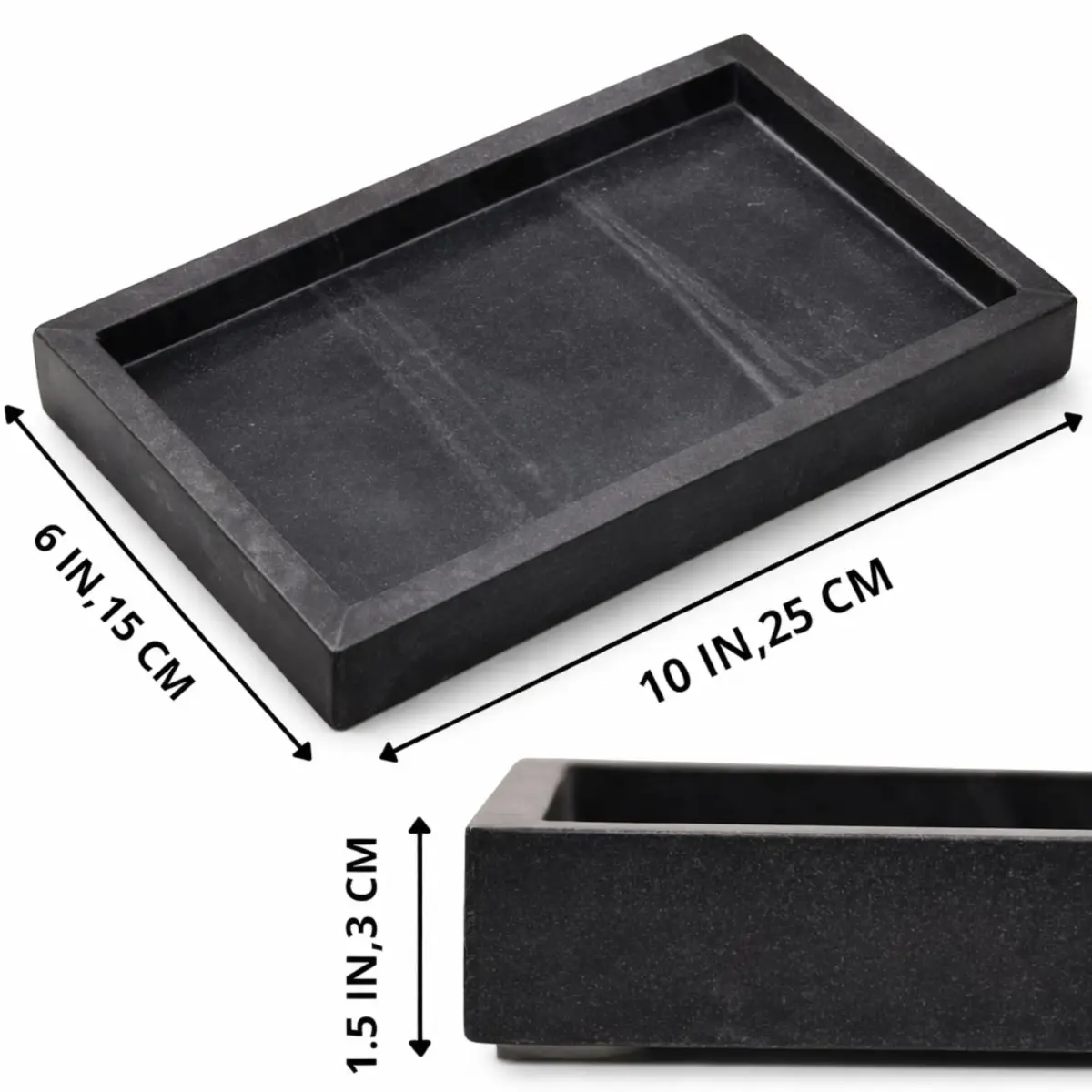 KC KULLICRAFT Natural Marble Tray Black 25cm (10") x 15cm (6") | Elegant Vanity Organizer for Indian Homes - view 2