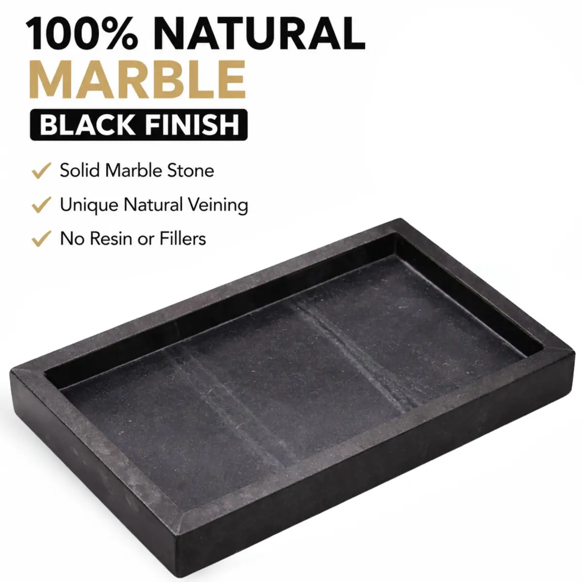 KC KULLICRAFT Natural Marble Tray Black 25cm (10") x 15cm (6") | Elegant Vanity Organizer for Indian Homes - view 3