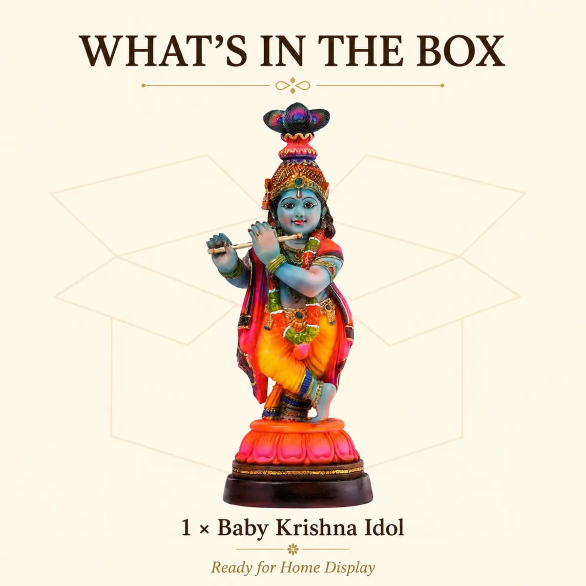 Newven Baby Krishna Idol Small Flute Statue for Home Decor, Mandir & Pooja | Colourful Devotional Murti in Traditional Attire - view 6