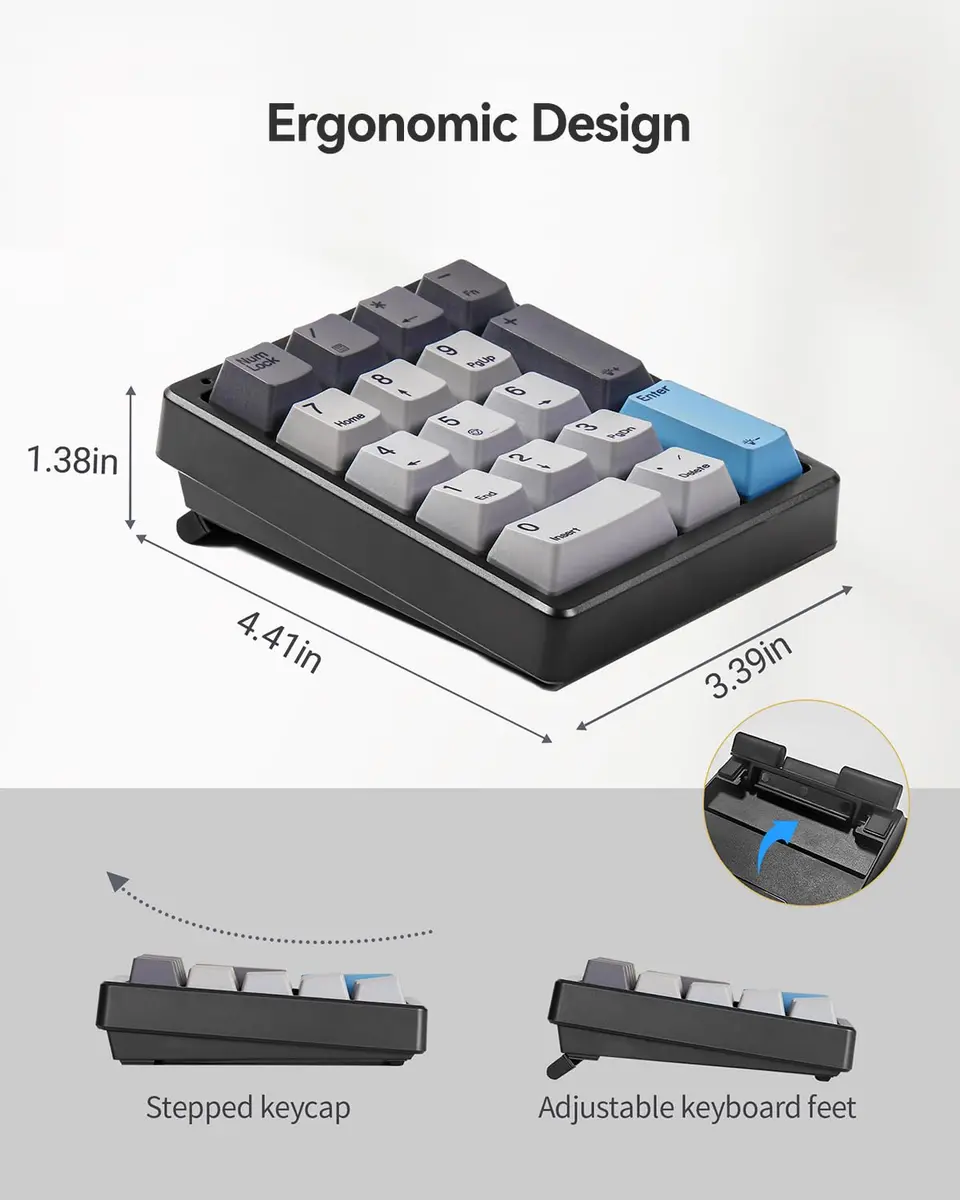 Kisnt KN17 Mechanical Numpad for Excel Financial Data Entry | 17 Keys, Hot-Swappable Brown Switches, PBT Keycaps, White Backlit, USB-C Wired - view 8