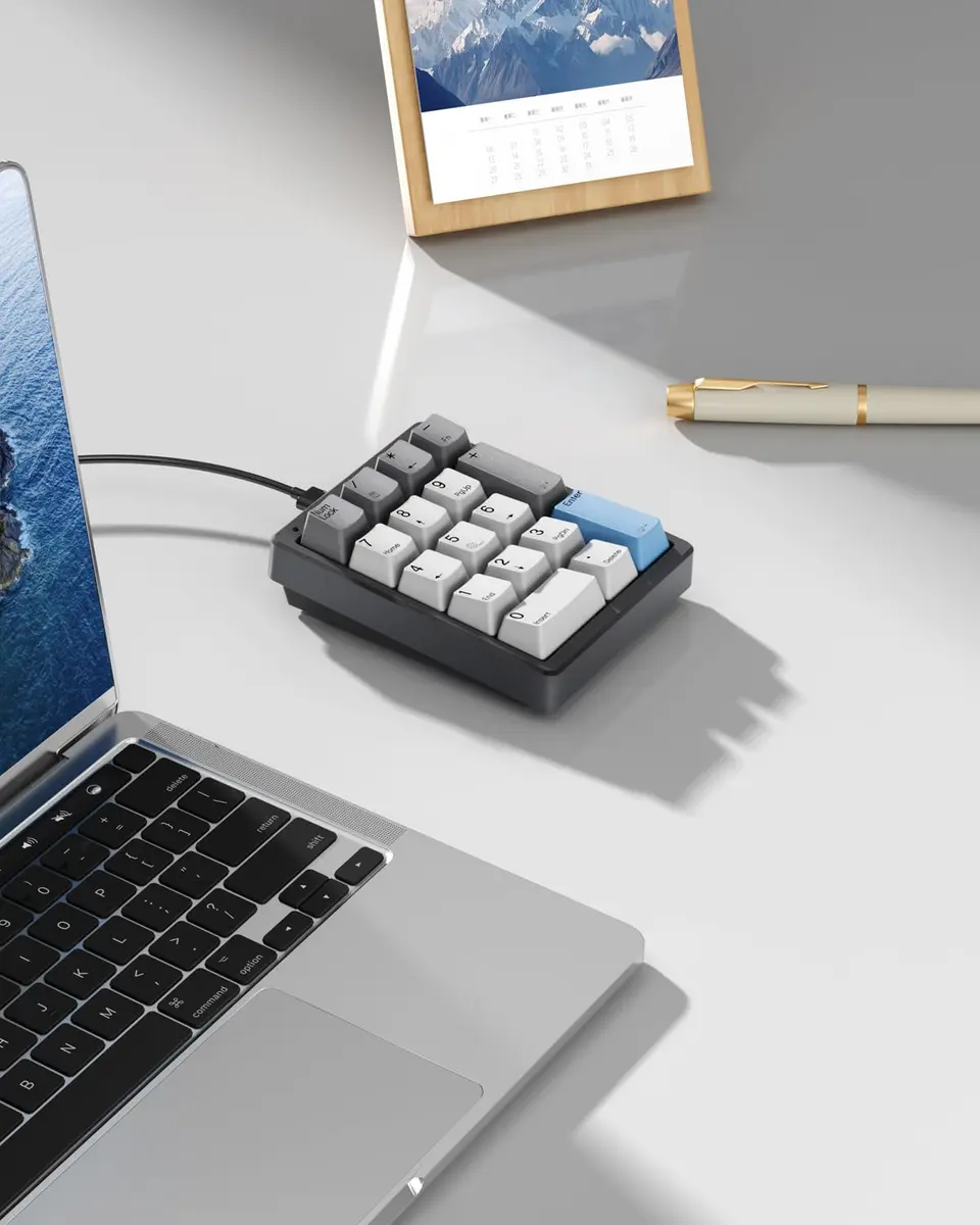 Kisnt KN17 Mechanical Numpad for Excel Financial Data Entry | 17 Keys, Hot-Swappable Brown Switches, PBT Keycaps, White Backlit, USB-C Wired - view 4