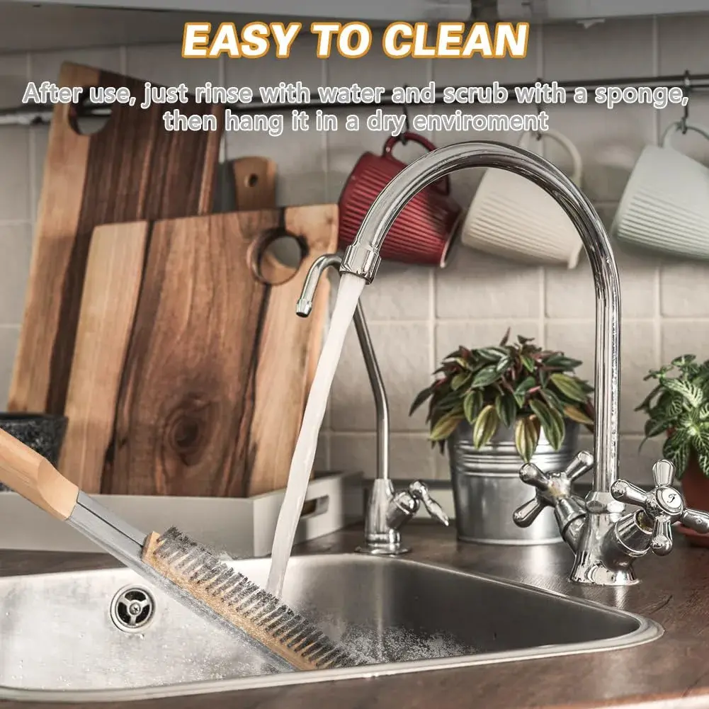 Aolso Pizza Oven Brush 26" with Stainless Steel Scraper & 2 Brush Heads | Heat-Resistant Rubber Wood Handle - view 6