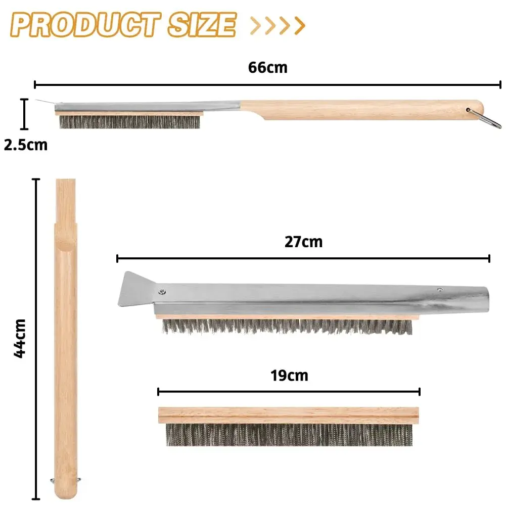 Aolso Pizza Oven Brush 26" with Stainless Steel Scraper & 2 Brush Heads | Heat-Resistant Rubber Wood Handle - view 2