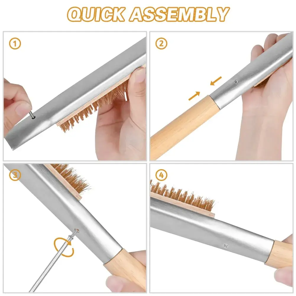 Aolso Pizza Oven Brush 21" with Stainless Steel Scraper & Brass Bristles | Heat-Proof Wood Handle - view 5