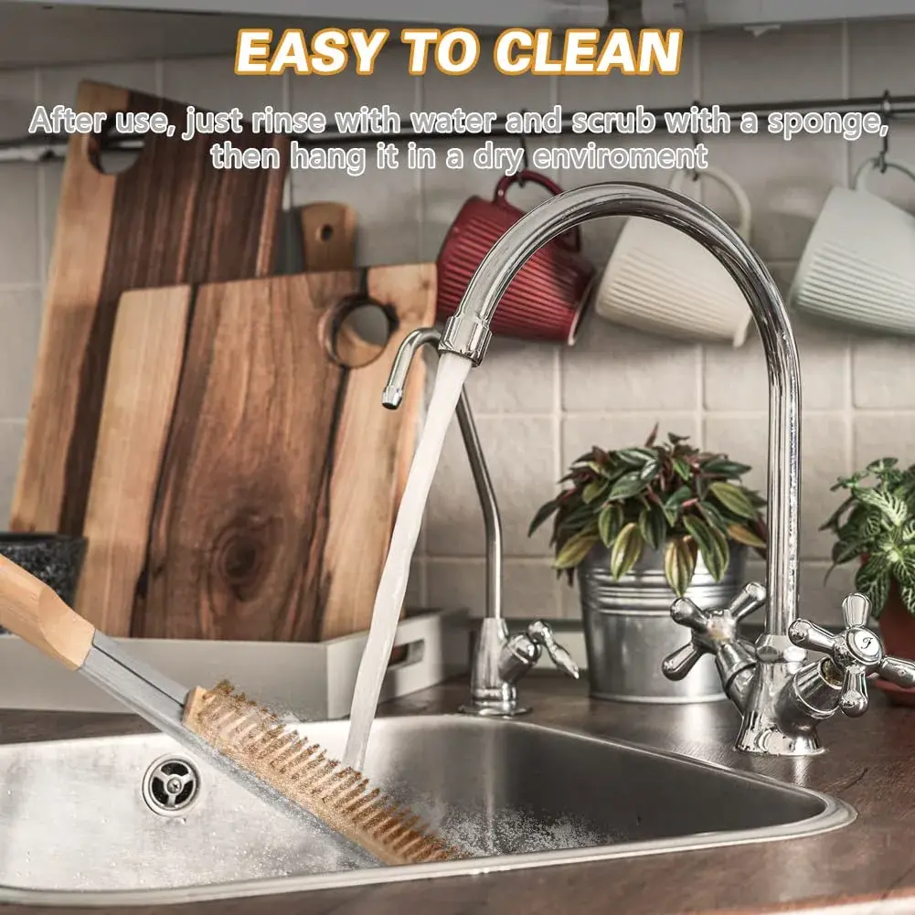 Aolso Pizza Oven Brush 21" with Stainless Steel Scraper & Brass Bristles | Heat-Proof Wood Handle - view 6