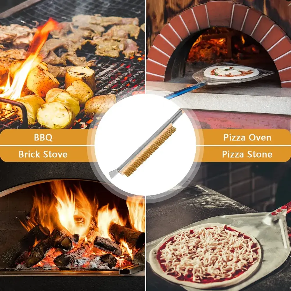Aolso Pizza Oven Brush 21" with Stainless Steel Scraper & Brass Bristles | Heat-Proof Wood Handle - view 7