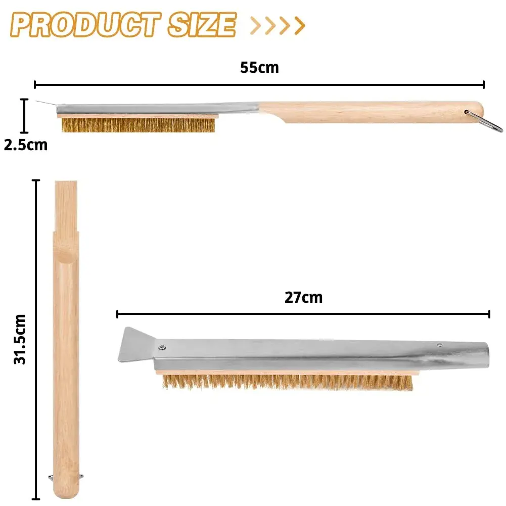 Aolso Pizza Oven Brush 21" with Stainless Steel Scraper & Brass Bristles | Heat-Proof Wood Handle - view 2