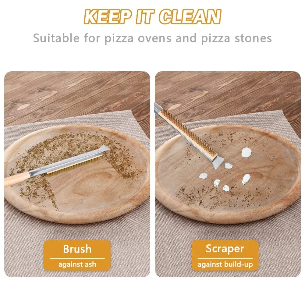 Aolso Pizza Oven Brush 21" with Stainless Steel Scraper & Brass Bristles | Heat-Proof Wood Handle - view 4