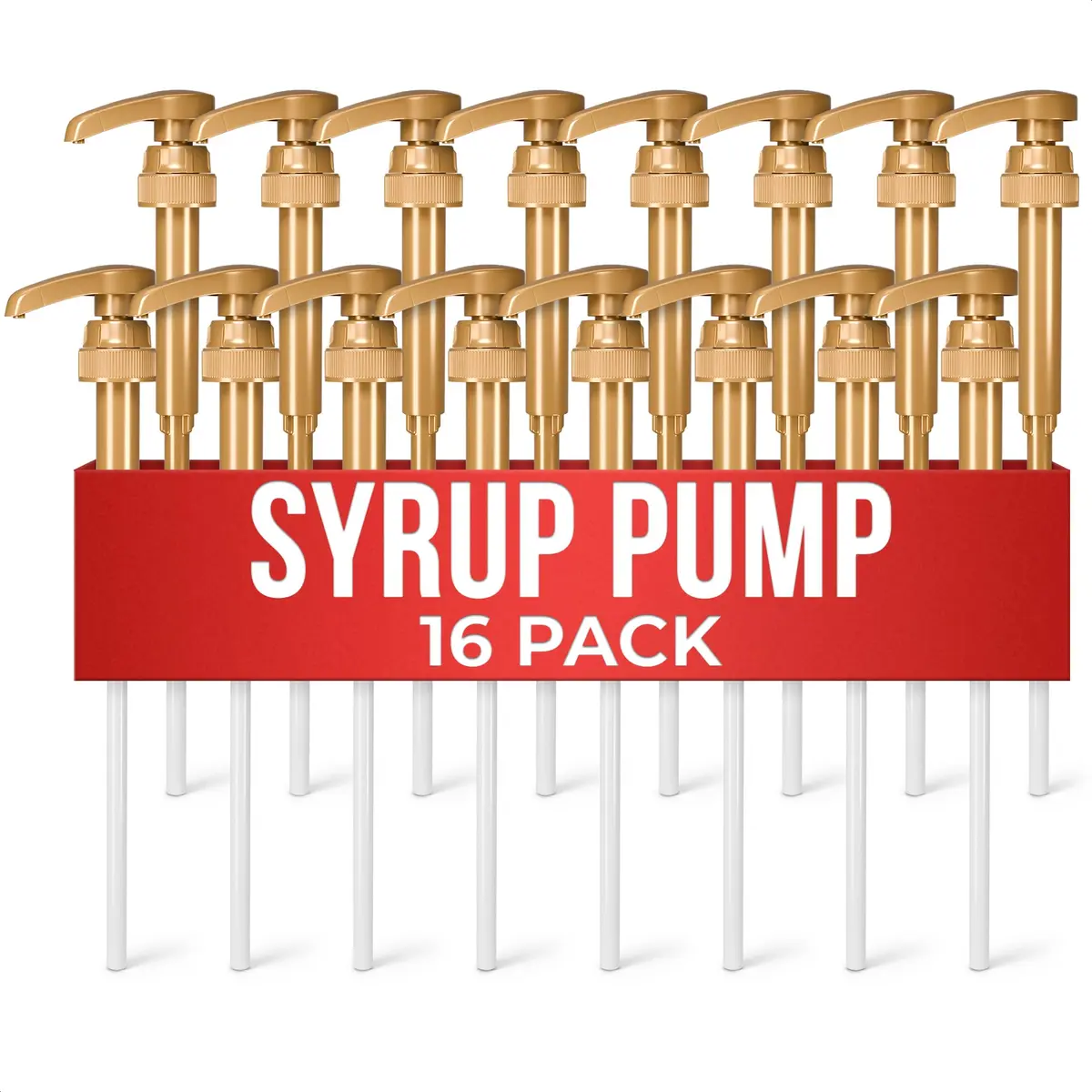 ALPENKOK 16 Pcs Coffee Syrup Pump, Compatible with Skinny, Torani, Davinci | Precise 0.3 oz Dispense, Gold Finish - main product image