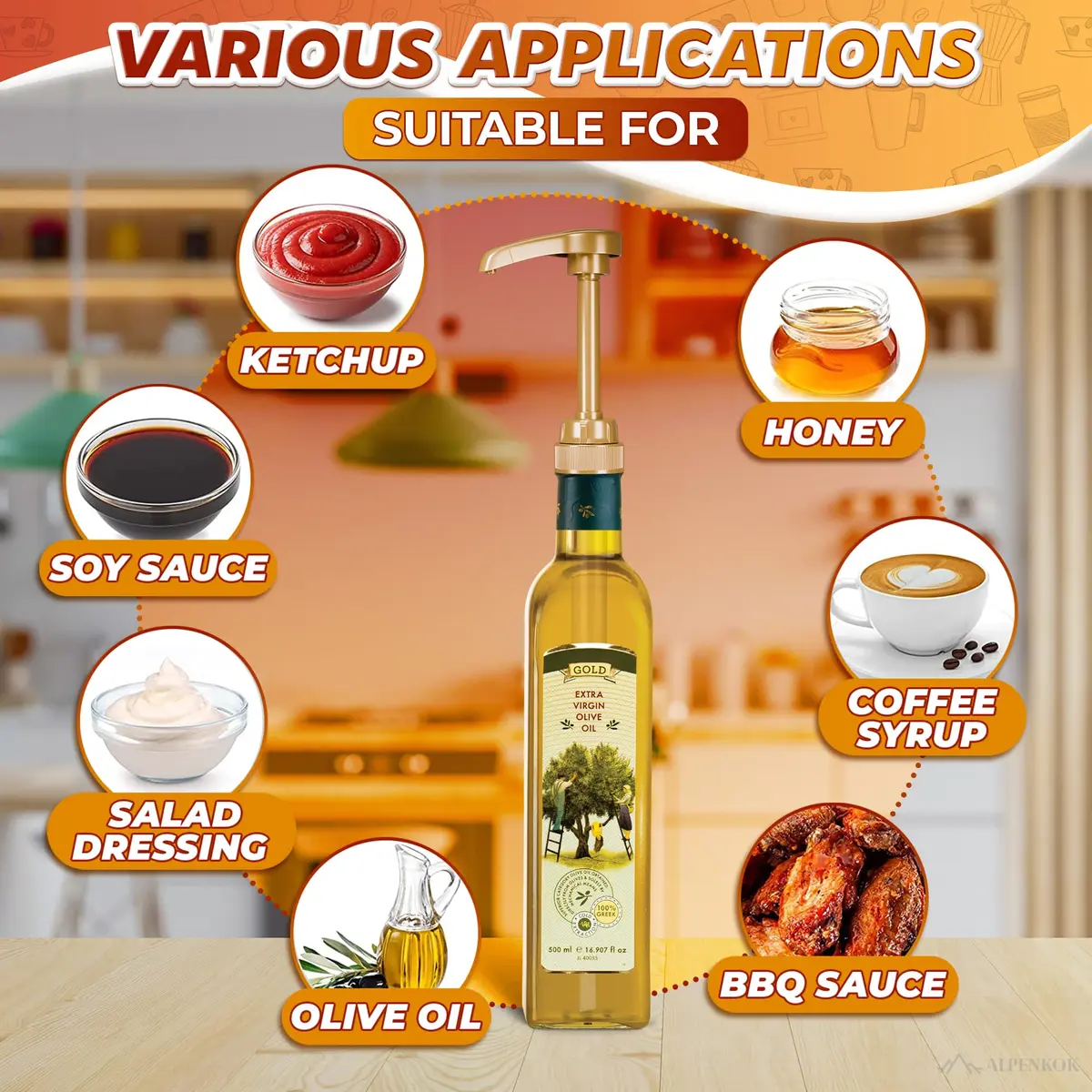 ALPENKOK 16 Pcs Coffee Syrup Pump, Compatible with Skinny, Torani, Davinci | Precise 0.3 oz Dispense, Gold Finish - view 6