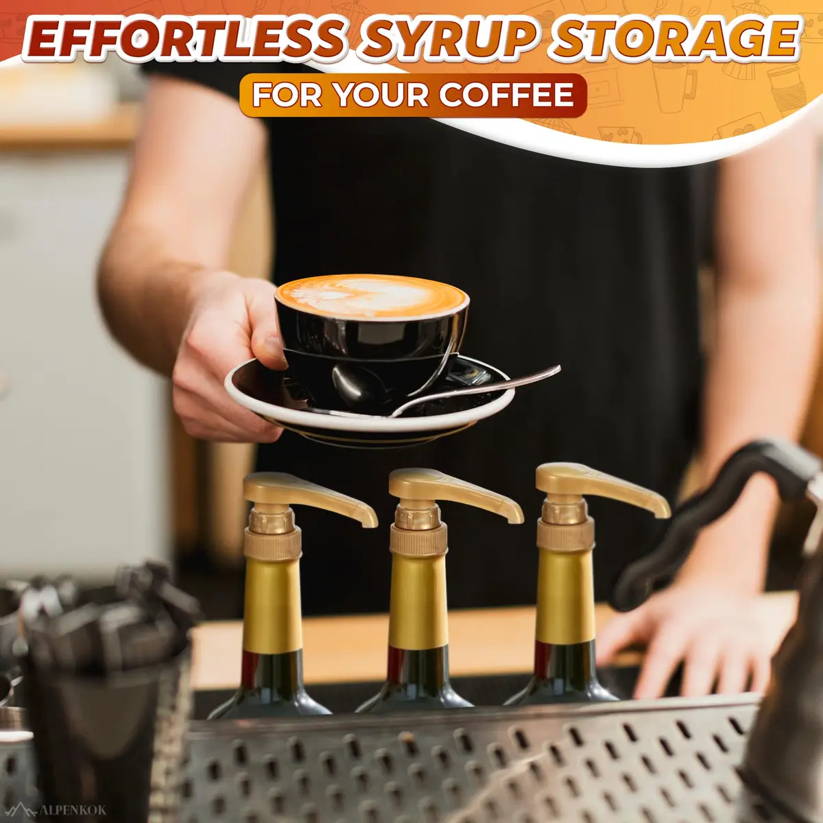 ALPENKOK 16 Pcs Coffee Syrup Pump, Compatible with Skinny, Torani, Davinci | Precise 0.3 oz Dispense, Gold Finish - view 8