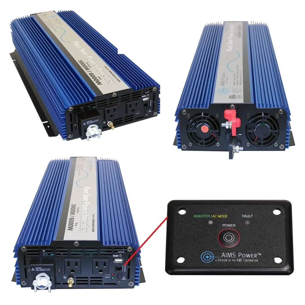 AIMS Power 3000W 12V Pure Sine Inverter Kit with Remote | 6000W Surge, UL Listed, Compact & Lightweight - main product image