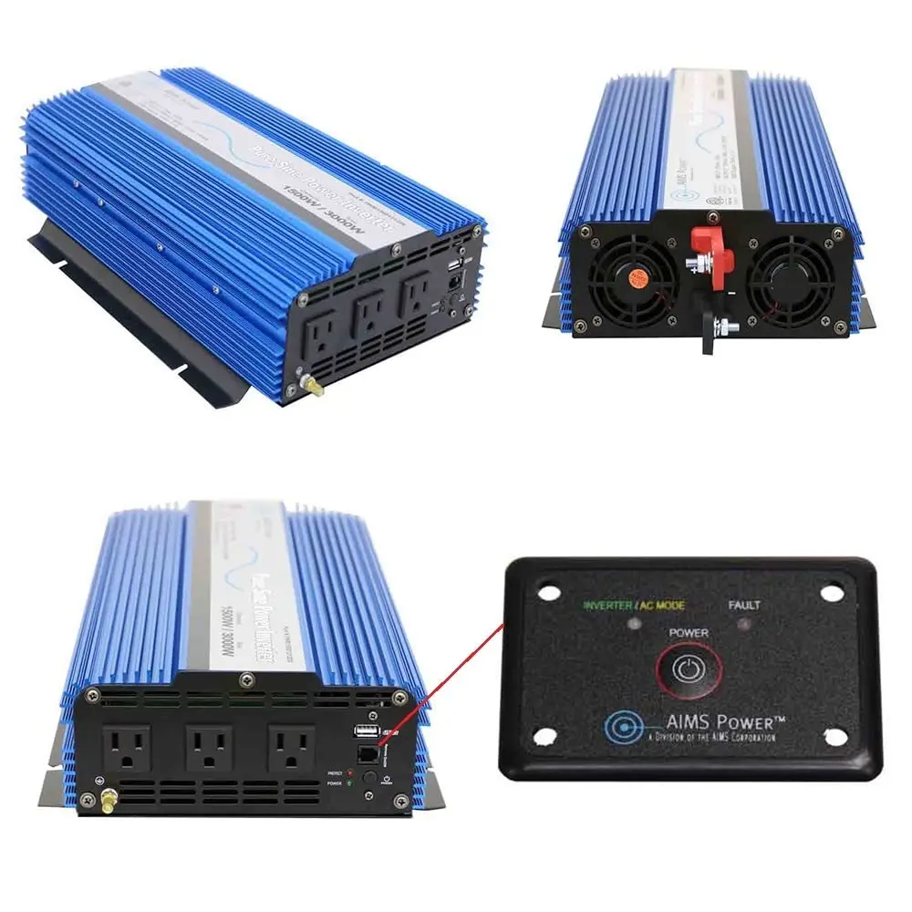 AIMS Power 1500W 12V Pure Sine Inverter Kit ETL w/Remote | 1500 Watt, 12V DC to 120V AC, UL Listed, Remote Control - main product image