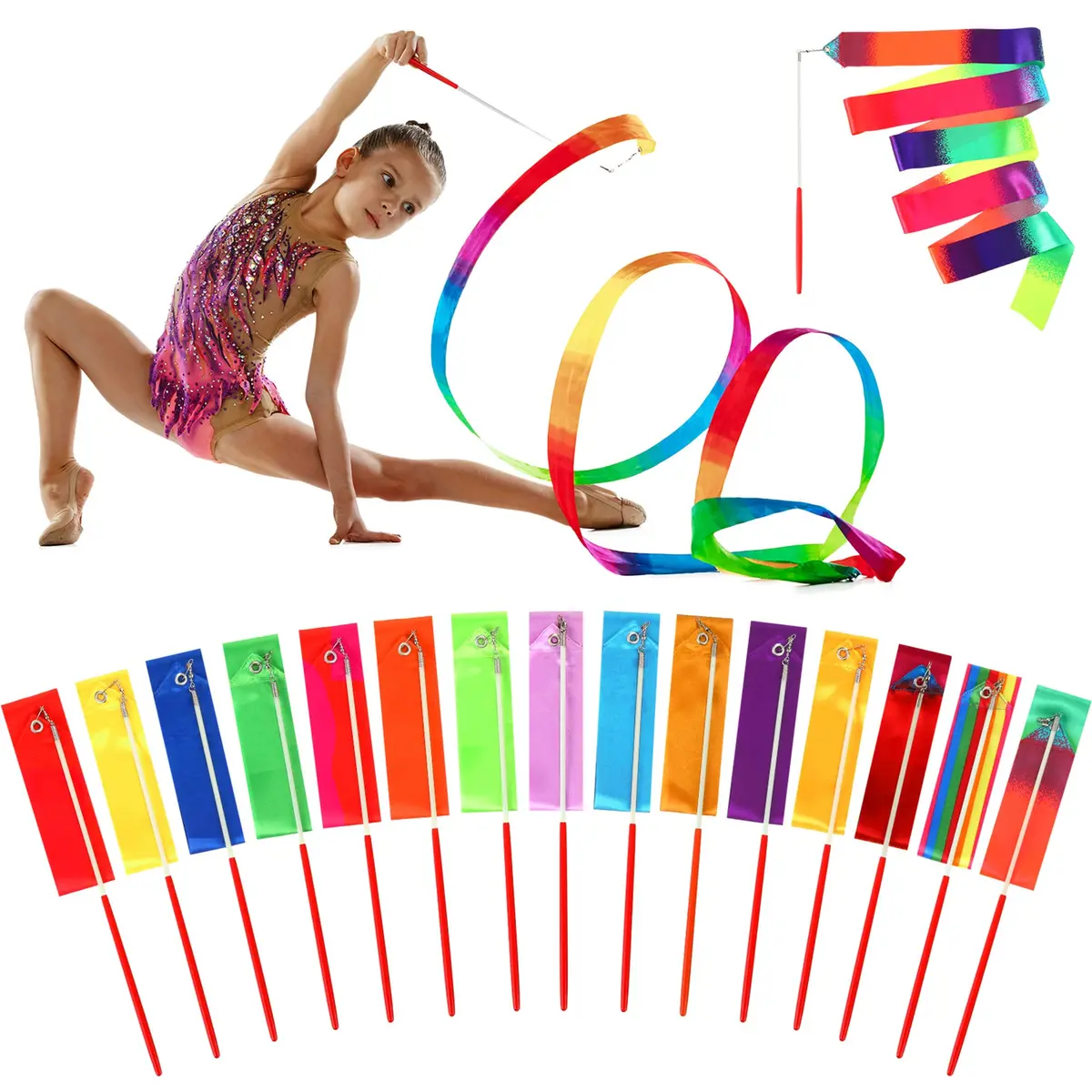 Yilloog Dance Wands 78.7 Inch | Gymnastics Streamers for Artistic Dance & Performance - view 8
