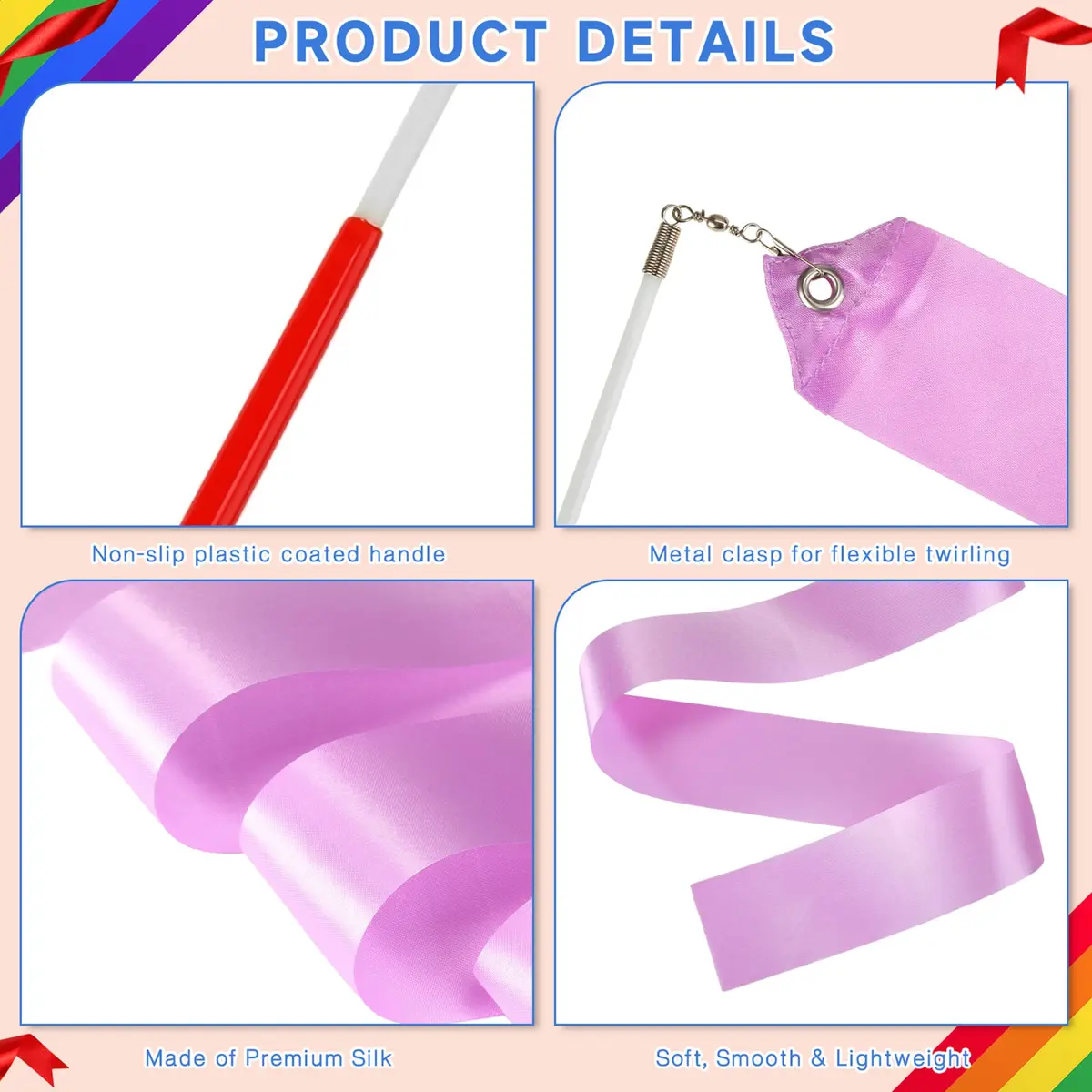 Yilloog Dance Wands 78.7 Inch | Gymnastics Streamers for Artistic Dance & Performance - view 4