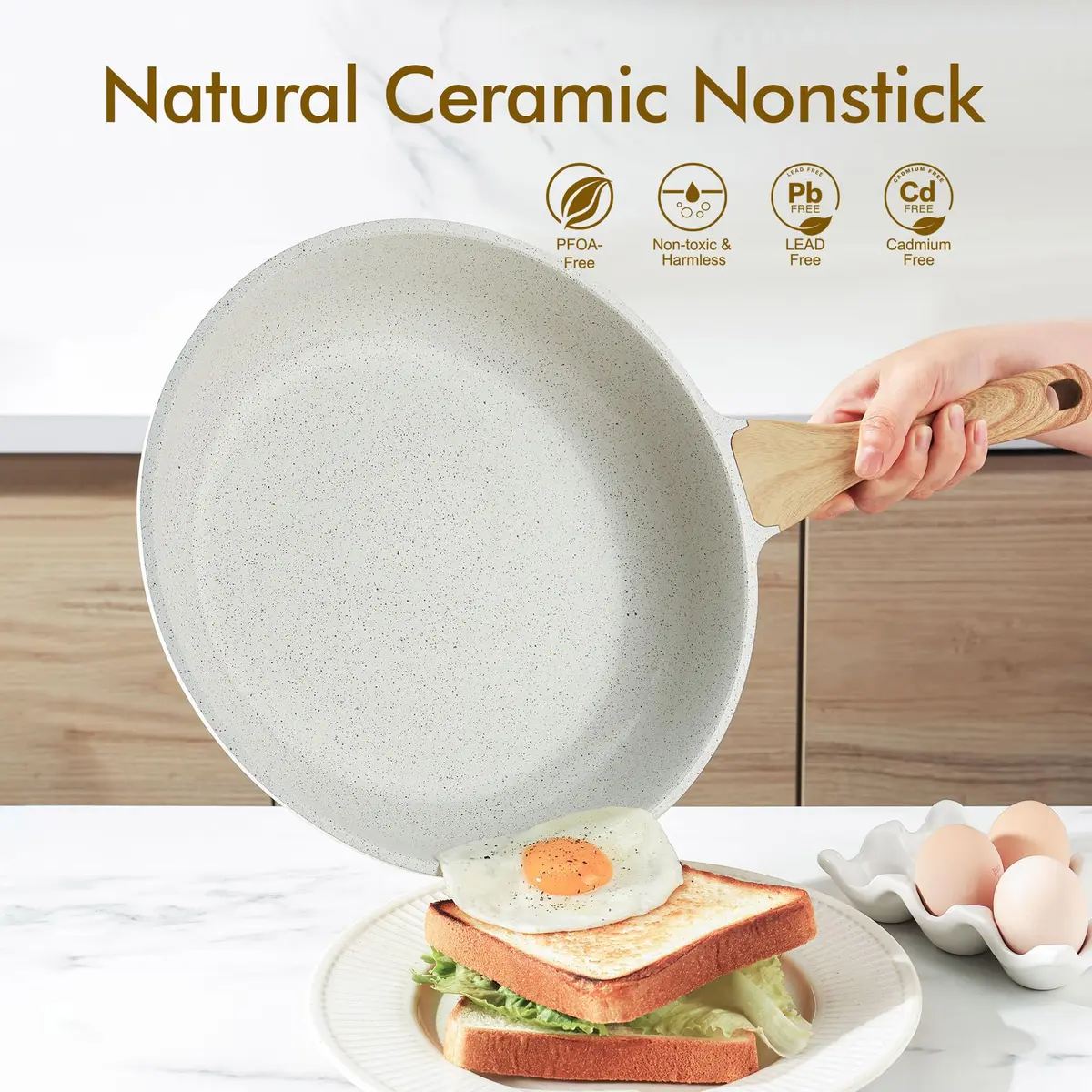 SENSARTE Nonstick Ceramic Frying Pan Skillet 11 Inch | Healthy Induction Compatible Egg Pan - view 2