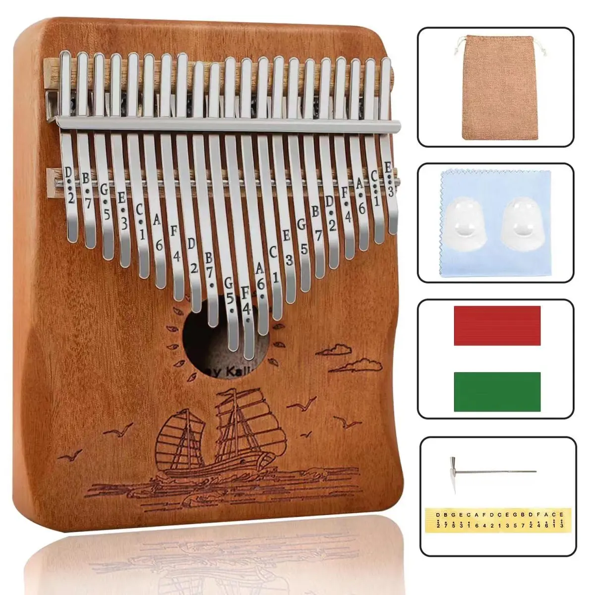 YSYFFPXXYYS Kalimba 21 Keys | Portable Thumb Piano for Beginners & Adults (Brown, 21-key, Mahogany) - main product image