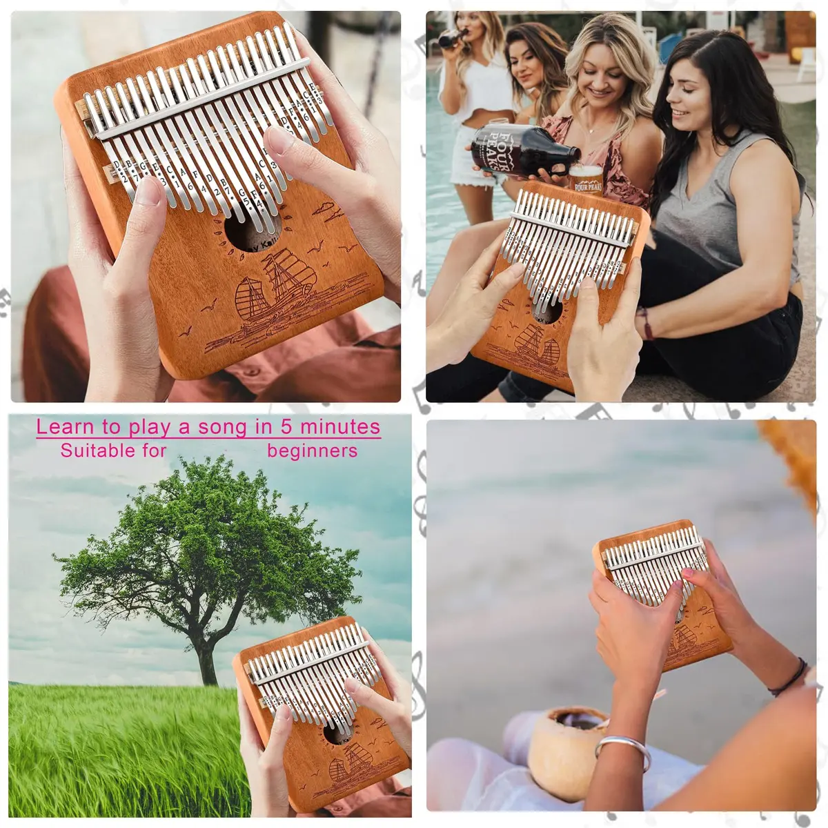 YSYFFPXXYYS Kalimba 21 Keys | Portable Thumb Piano for Beginners & Adults (Brown, 21-key, Mahogany) - view 7
