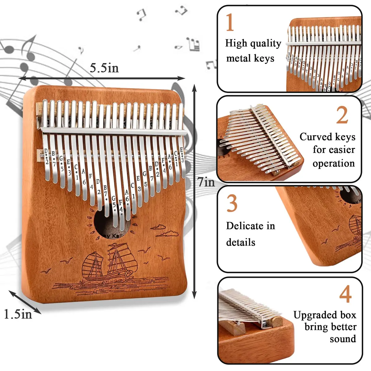 YSYFFPXXYYS Kalimba 21 Keys | Portable Thumb Piano for Beginners & Adults (Brown, 21-key, Mahogany) - view 4