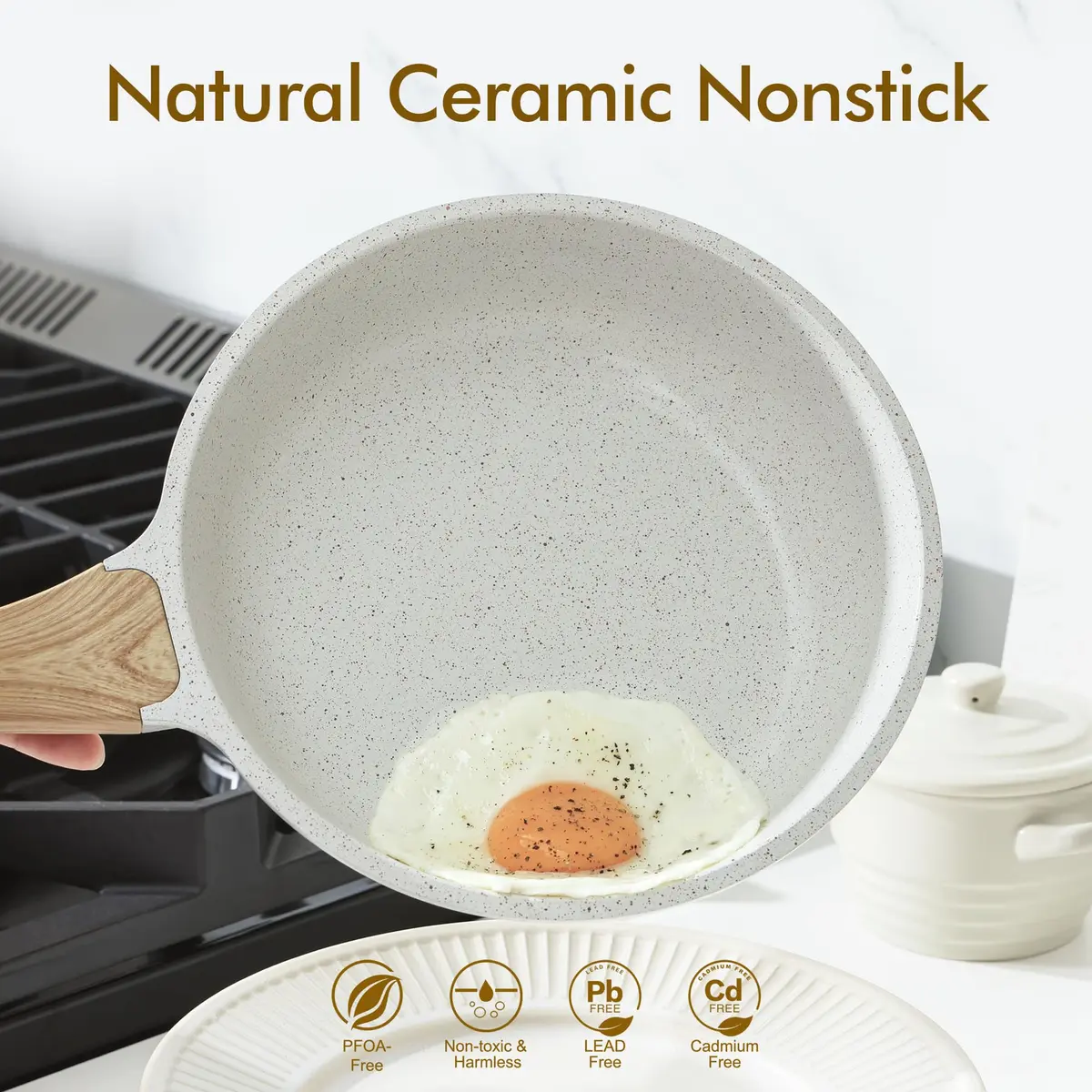 SENSARTE 8 Inch (20.32 cm) Ceramic Nonstick Frying Pan Skillet | Healthy Non-Toxic Chef Pan for Omelets & Eggs - view 2