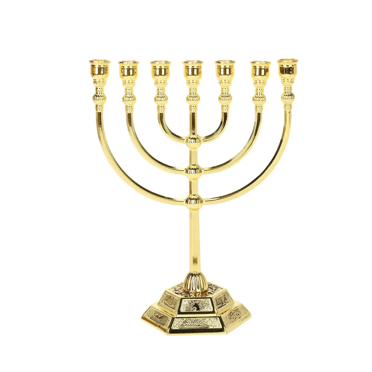 BRTAGG Menorah 7 Branches Gold Candle Holder 17cm (6.7 Inches) | Jerusalem Temple Design - main product image