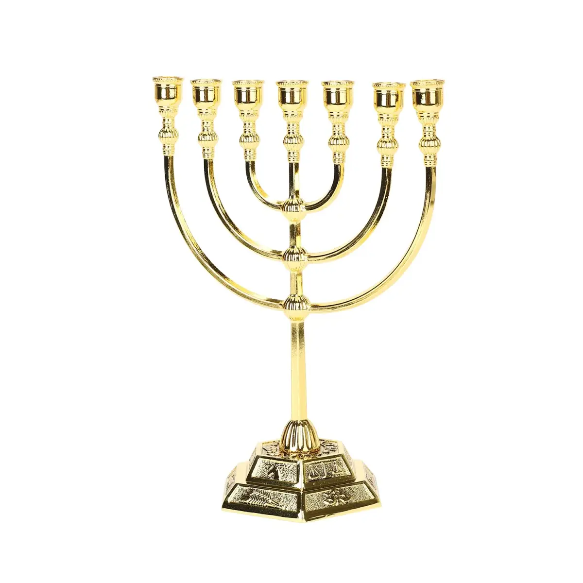 BRTAGG Menorah 7 Branches Gold Candle Holder 17cm (6.7 Inches) | Jerusalem Temple Design - view 3