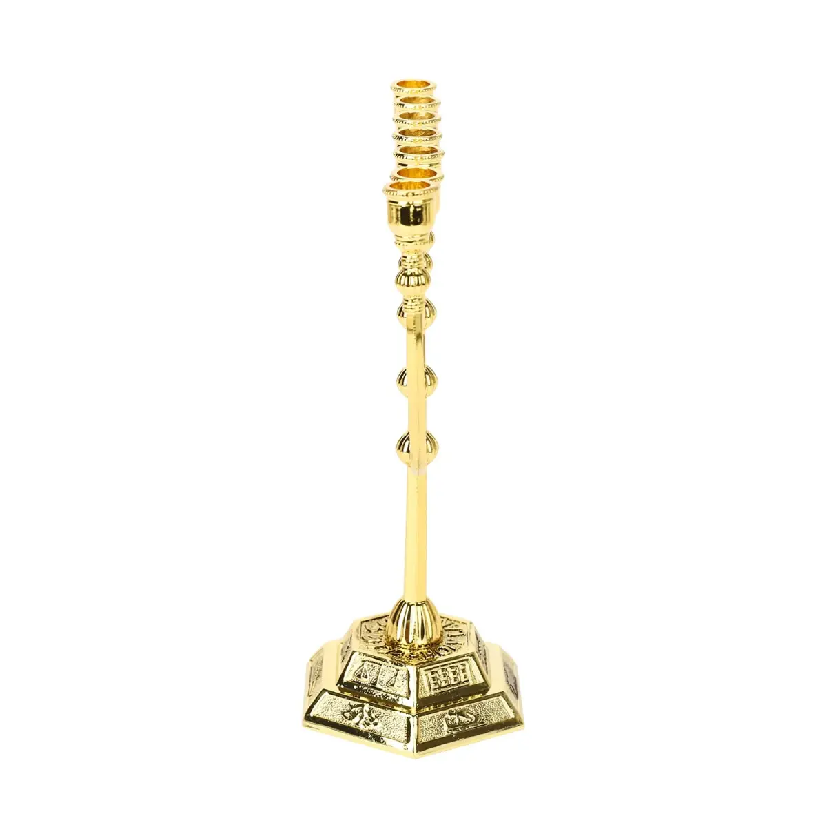 BRTAGG Menorah 7 Branches Gold Candle Holder 17cm (6.7 Inches) | Jerusalem Temple Design - view 4