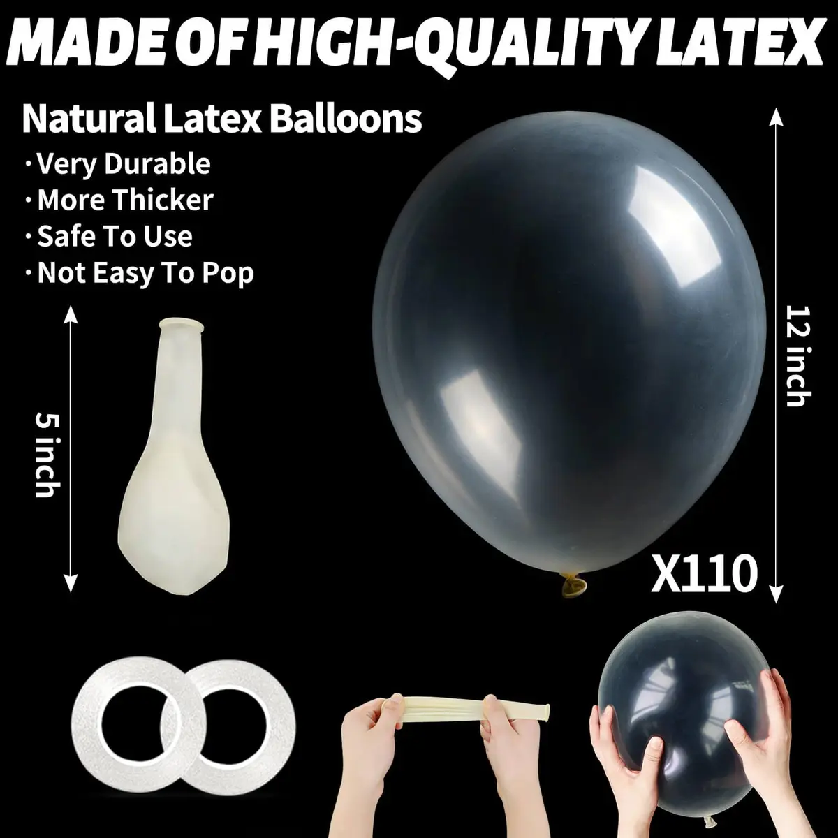 KUULBELA Clear Latex Balloons 12 inch (30.48 cm) | 110 Count Value Pack for Parties - view 3