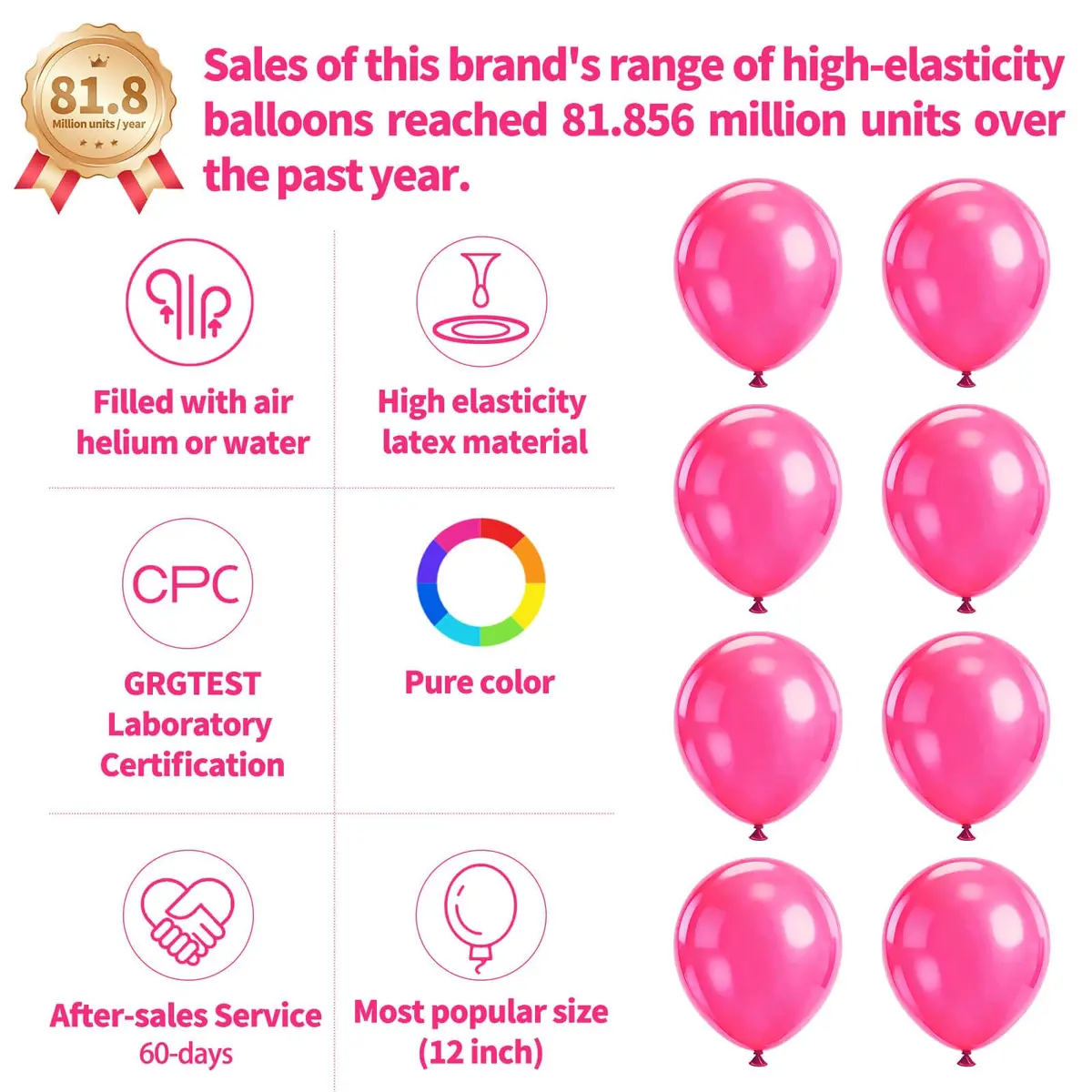 KUULBELA Hot Pink Latex Balloons 110pcs (12 inch) | Bright Party Decorations for Birthdays, Baby Showers, Weddings - view 2