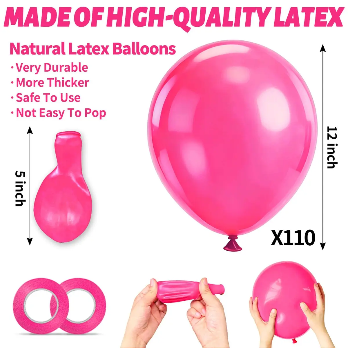 KUULBELA Hot Pink Latex Balloons 110pcs (12 inch) | Bright Party Decorations for Birthdays, Baby Showers, Weddings - view 3
