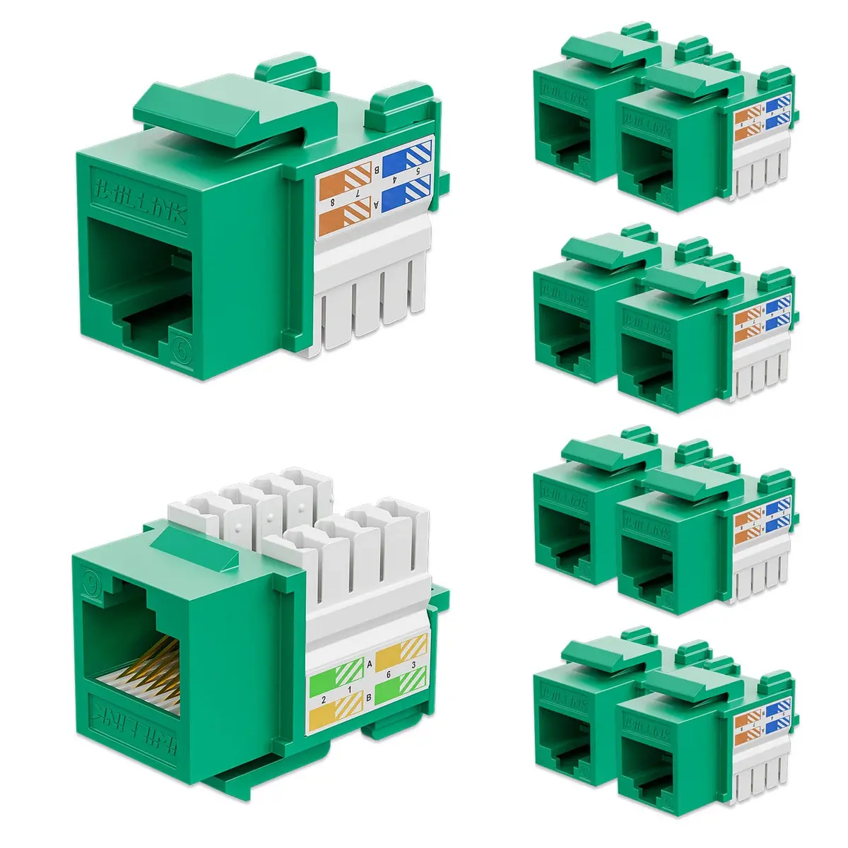iwillink 10Gbps Cat6 Keystone Jack 10-Pack Green | 10Gbps Speed - main product image