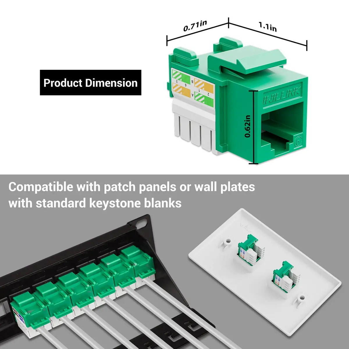 iwillink 10Gbps Cat6 Keystone Jack 10-Pack Green | 10Gbps Speed - view 3