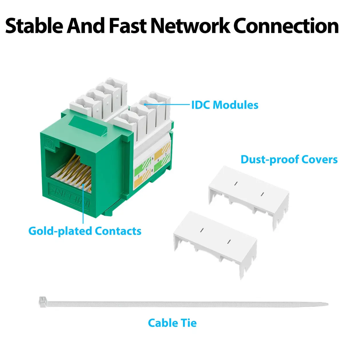 iwillink 10Gbps Cat6 Keystone Jack 10-Pack Green | 10Gbps Speed - view 4