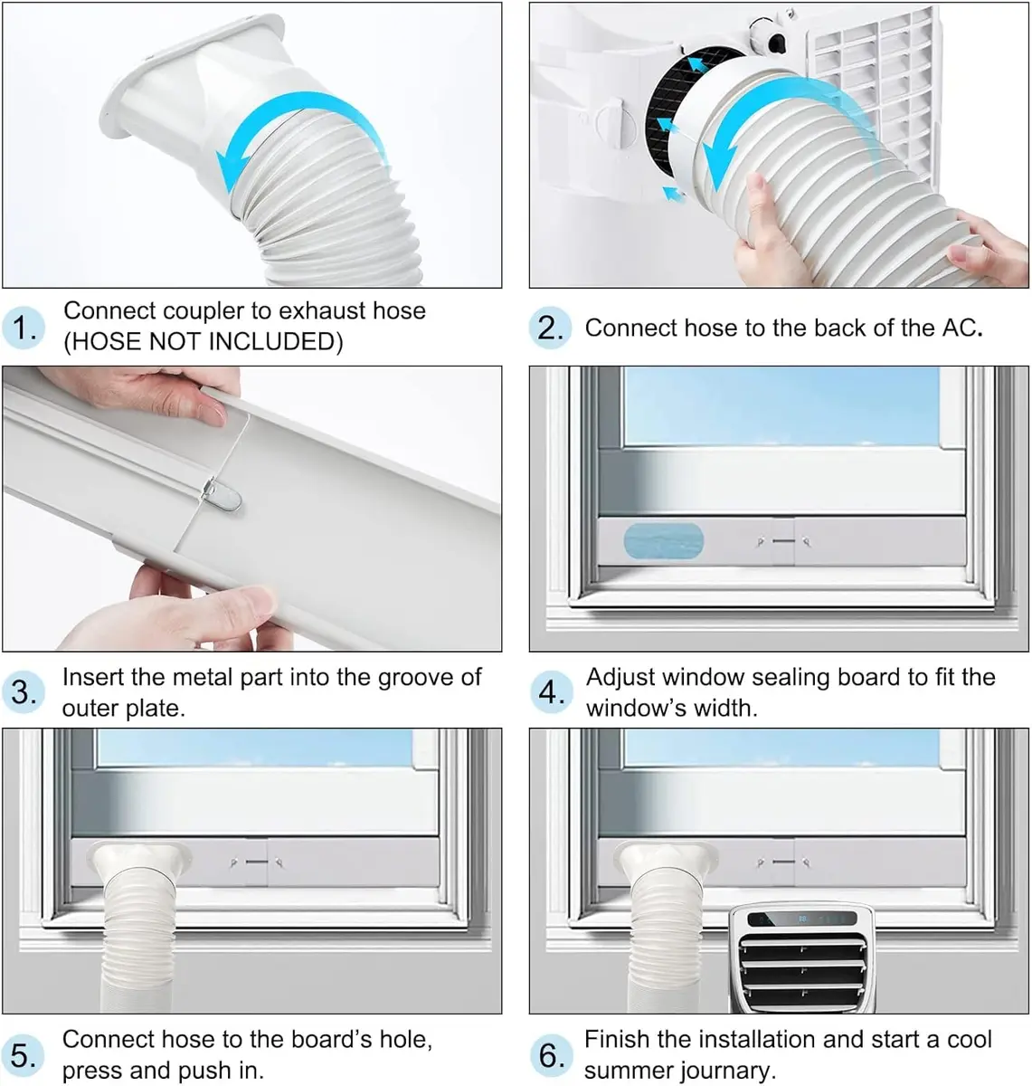 UNAOIWN Portable AC Window Vent Kit 5.1" | Adjustable, Durable PVC, Fits Most Portable ACs - view 6