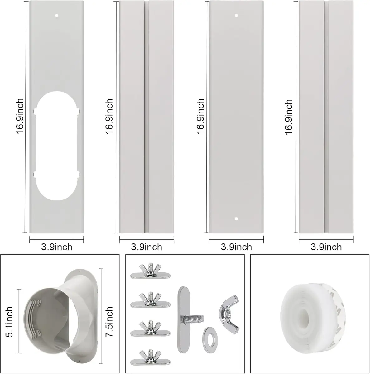 UNAOIWN Portable AC Window Vent Kit 5.1" | Adjustable, Durable PVC, Fits Most Portable ACs - view 2