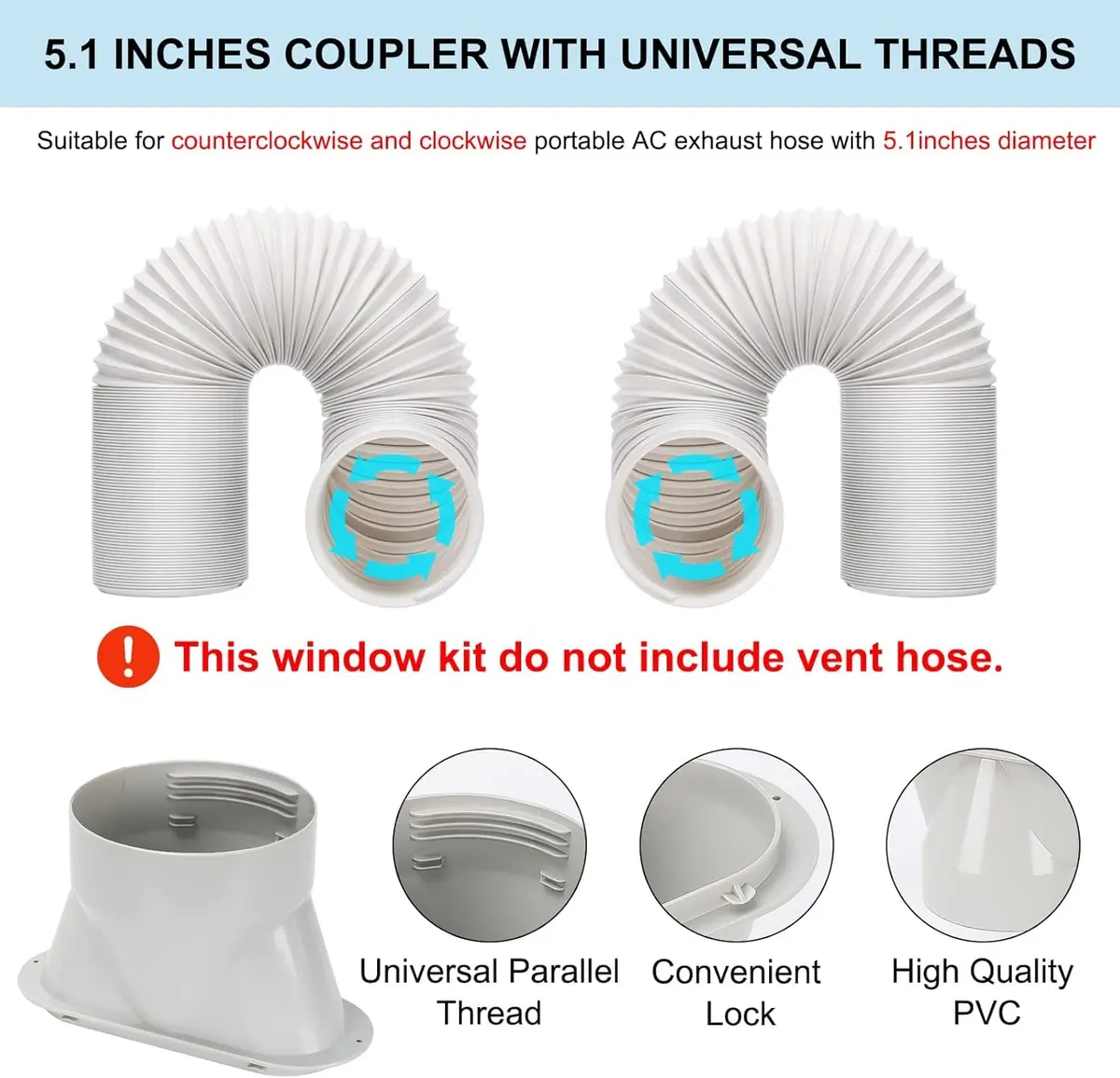 UNAOIWN Portable AC Window Vent Kit 5.1" | Adjustable, Durable PVC, Fits Most Portable ACs - view 3