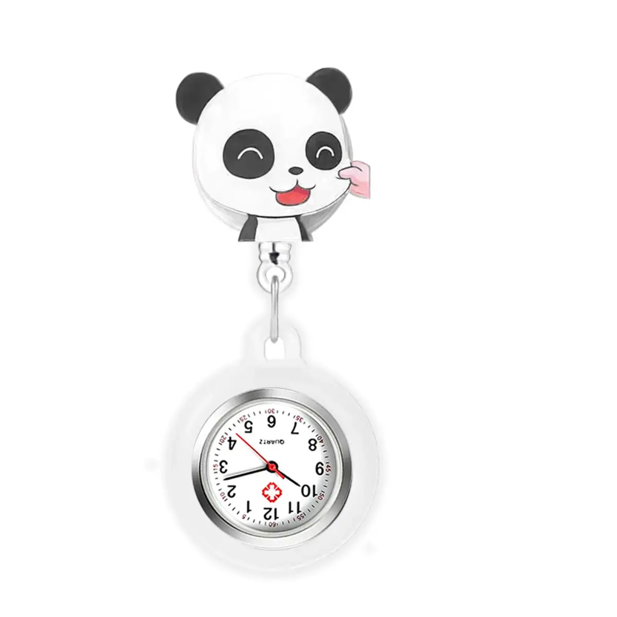 AGEN KGEN Nurse Watch White Panda Clip-On Retractable Fob Watch 4cm (1.57in) | Easy-Read Analog Dial - main product image