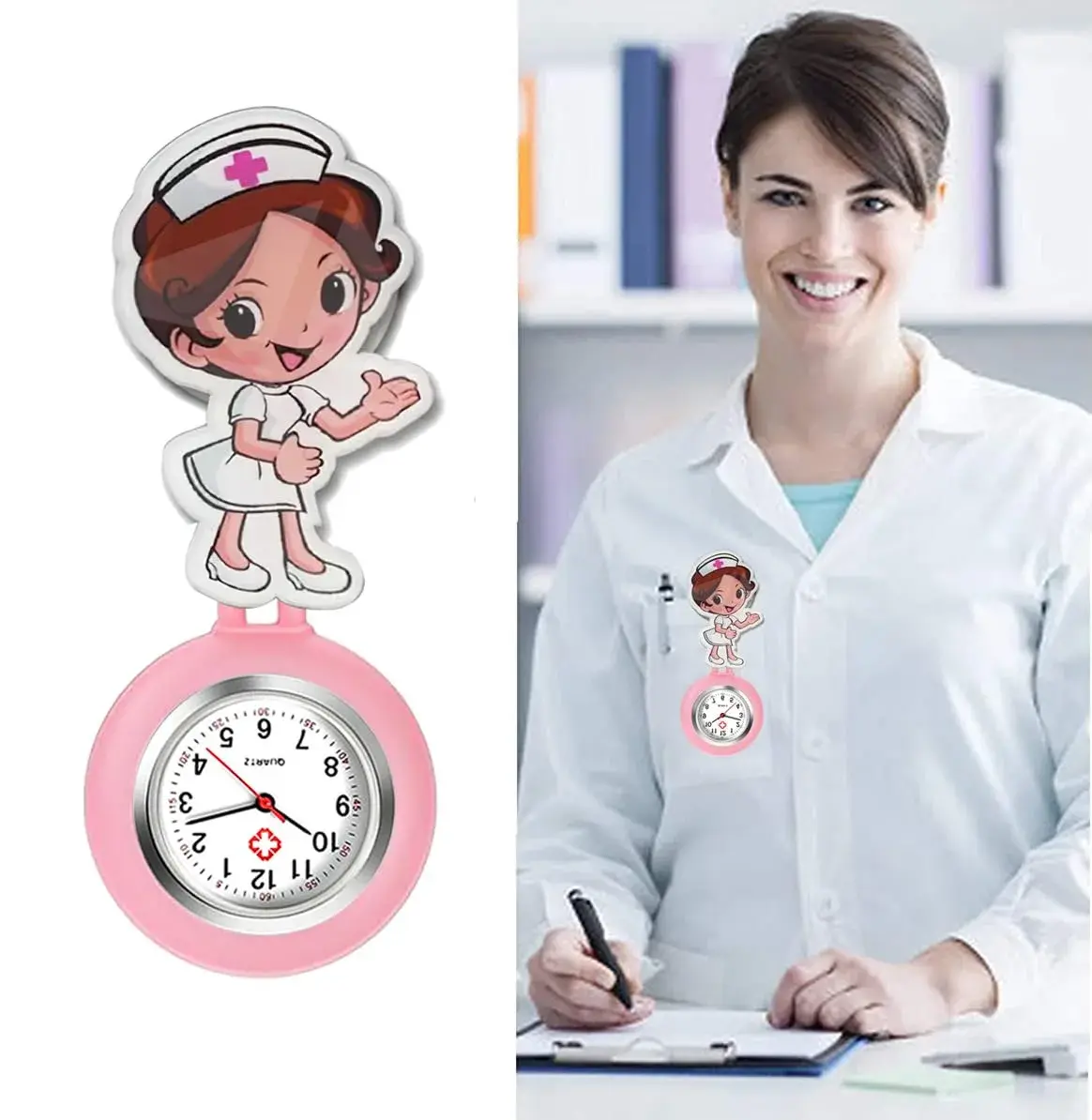 AGEN KGEN Nurse Watch Cute Nurse Clip-On Retractable Fob Watch 4cm (1.57in) | Easy-Read Analog Dial - view 2