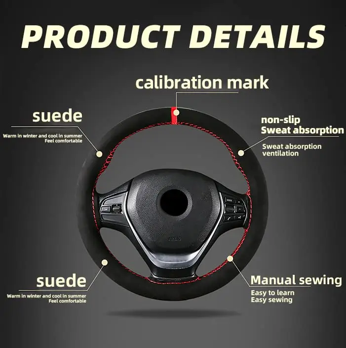 AUCELI Car Steering Wheel Cover 15 Inch Genuine Leather Universal Auto Interior - view 7