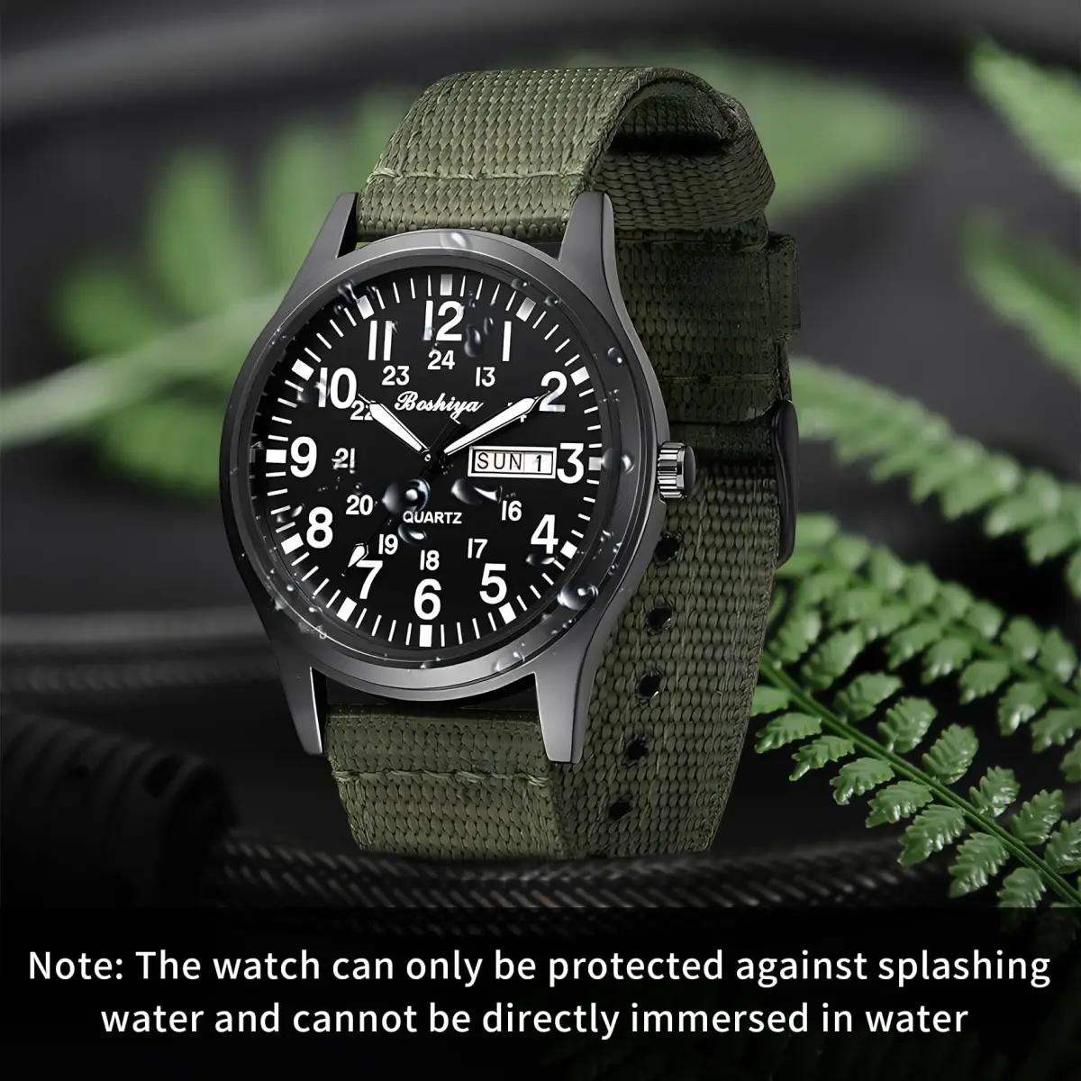 BOSHIYA Men's Military Quartz Watch 40mm (1.57 Inch) | Japanese Movement, Date Display, Waterproof Nylon Strap - view 3
