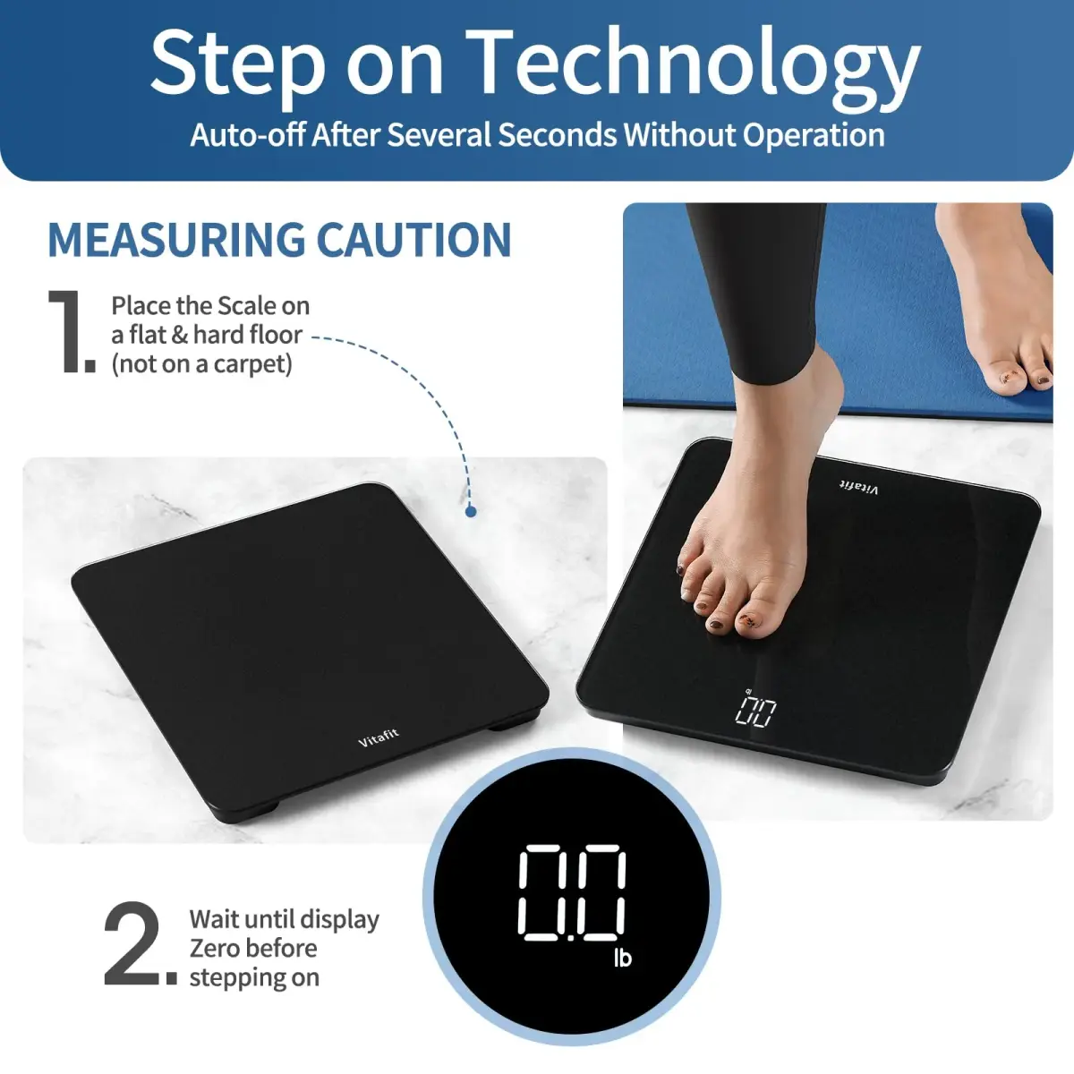 Vitafit Digital Body Weight Scale 182kg (400lb) | High Accuracy 0.1lb, LED Display, Tempered Glass - view 6