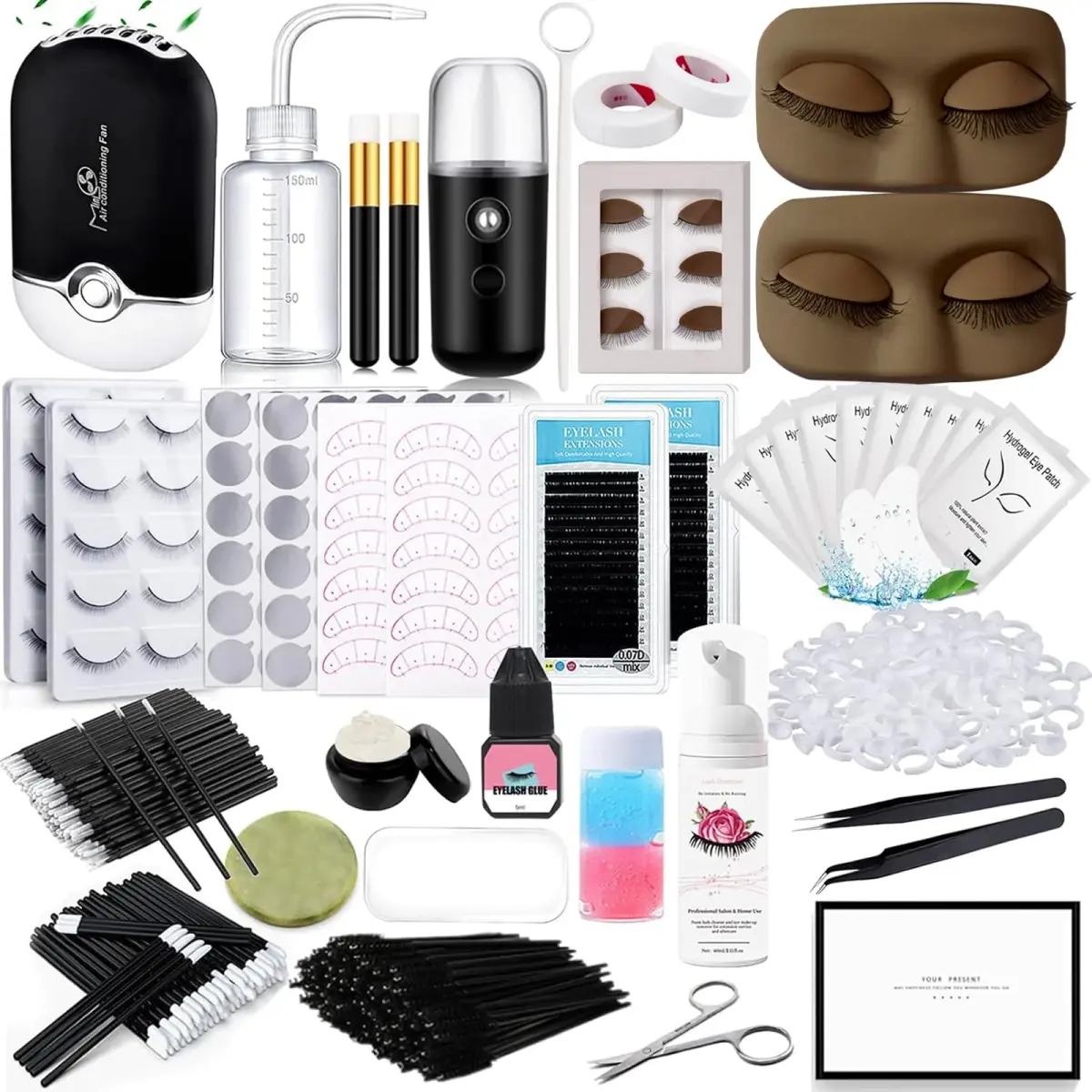 QUKLOGEN Lash Extension Kit for Beginners with Practice Face & Fan | 16-Row Lashes (8-15mm) - main product image