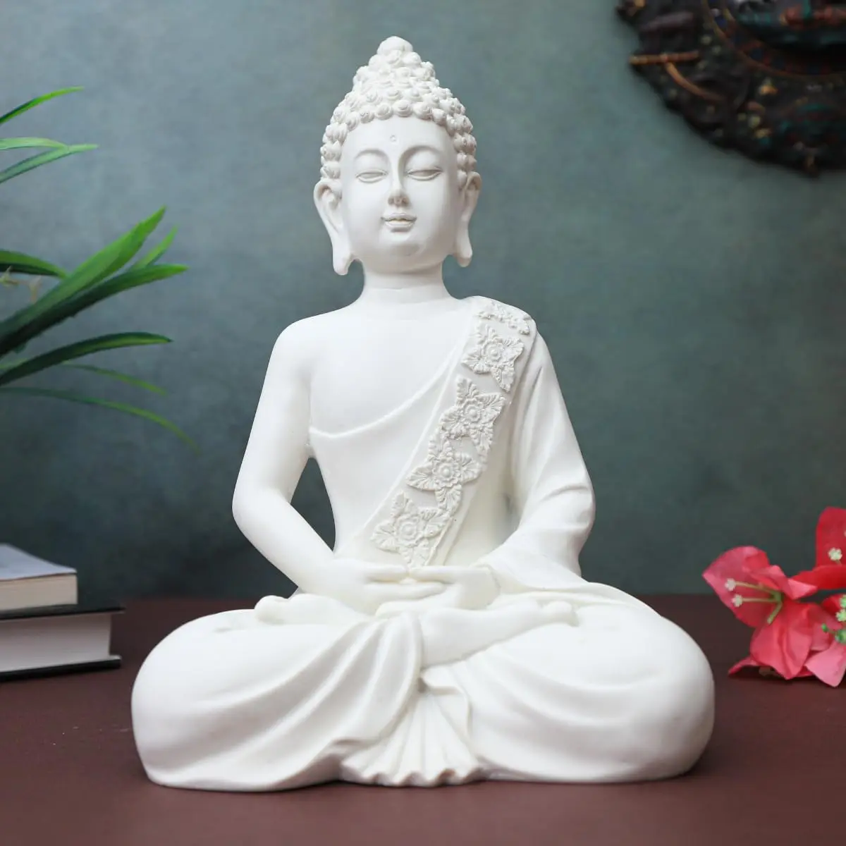 The Advitya Meditating White Buddha Statue Resin 36cm (14.2in) | Serene Home Decor Sculpture for Prayer, Yoga, and Goodluck - main product image